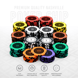 Nashville Series Poker Chipset - GR, 300/500 Pcs, Clay, 40mm, 14g - Casinokart US