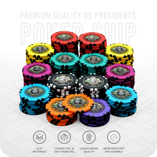 US Presidents Poker Chipset - GR, 300/500 Pcs, Clay, 40mm, 14g - Casinokart US