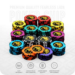 Fearless Lion Poker Chipset - Clay, GR, 40mm, 14g Casinokart US