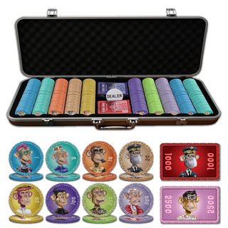 NFT Monkey Poker Chipset- 300/500 Pcs, 10/20 Plaques, Ceramic, 40/45/50mm, 10/14/17g
