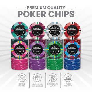 Skyline Poker Chipset - 300/500 Pcs, 10/20 Plaques, Ceramic, 40/45/50mm, 10/14/17g